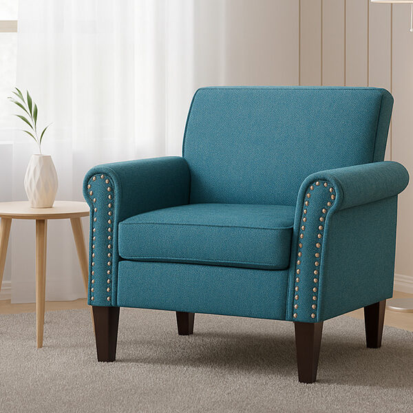 Modern Single Sofa Armchair with Studded Detailing – Blue Fabric (Model: SF 701)