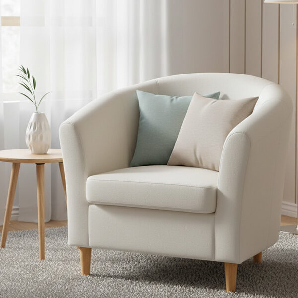 Modern Barrel Single Sofa Chair – White Leather (Model: SF 1006)
