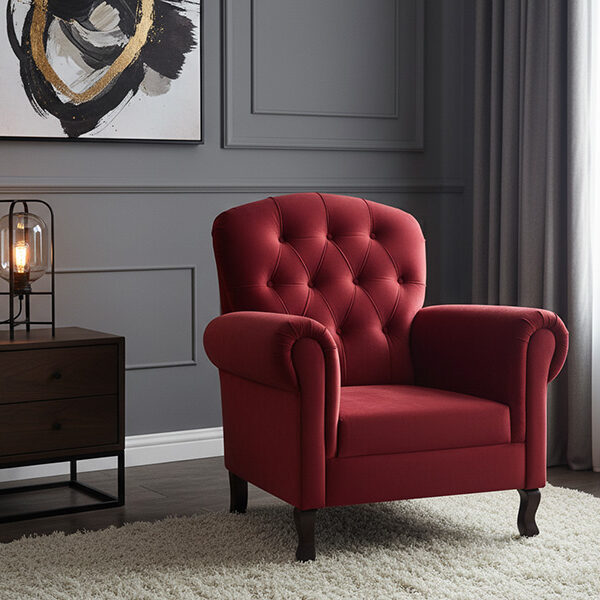 Classic Velvet Single-Seater Sofa Chair – Red (Model: SF 1012)
