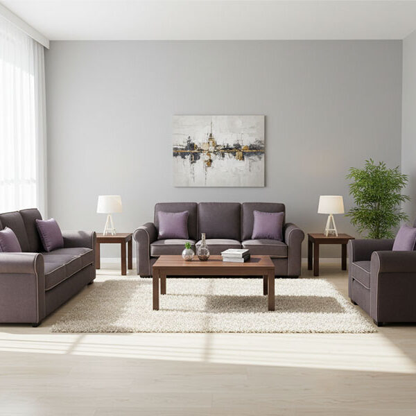 Elegant  Seater Sofa Set 3+2+1+1 in Plush Charcoal Grey Velvet with Lavender Accents SF 707 C