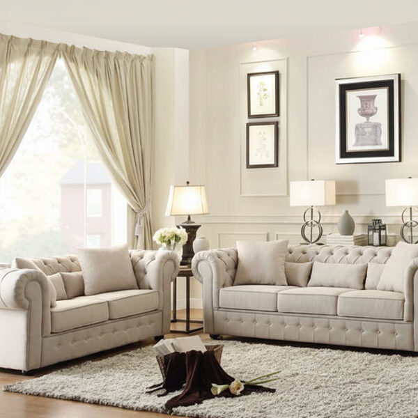 Classic Seater Chesterfield Sofa Set  3+2+1+1 in Soft Beige Velvet with Tufted Back Design SF 973