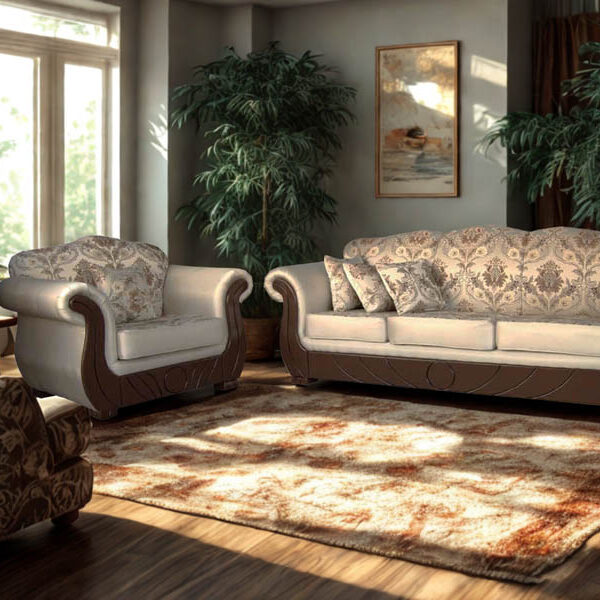 Classic  Seater Sofa Set 3+2+1+1 in Floral Fabric with Elegant Wooden Base Design (SF 304 C )
