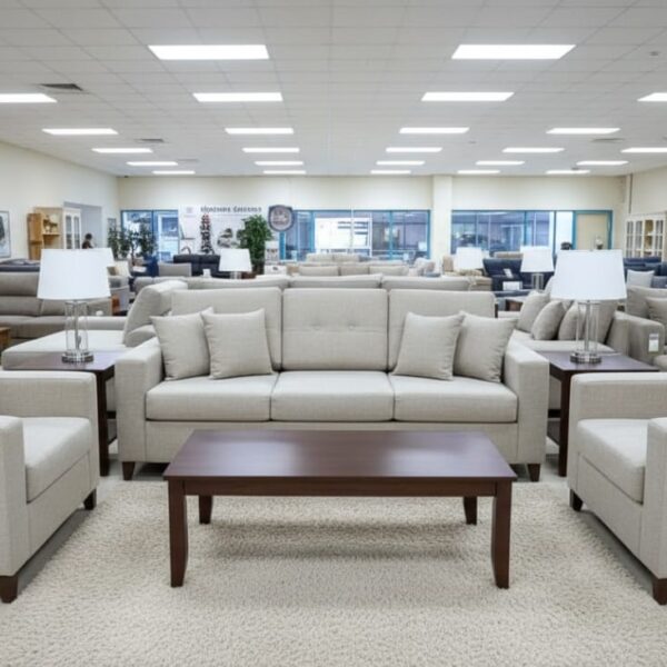 Classic 3+2+1+1 Seater Sofa Set in Brown Fabric with Elegant Wooden Base Design (SF 1038)